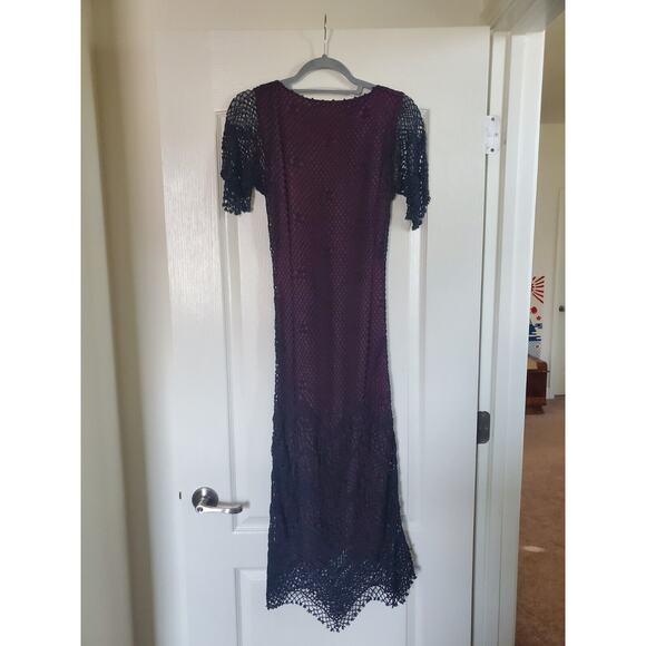 Kroshetta By Papillon Handmade Witchy Crochet Beaded Fringe Midi Dress Sz Medium - Picture 8 of 12